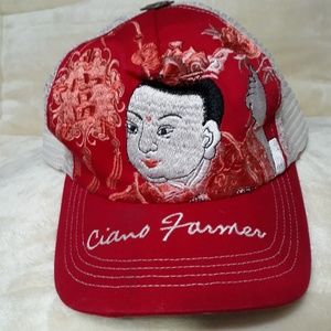 CIANO FARMER DENIM MESH EMBROIDERRED SNAP BACK CAP